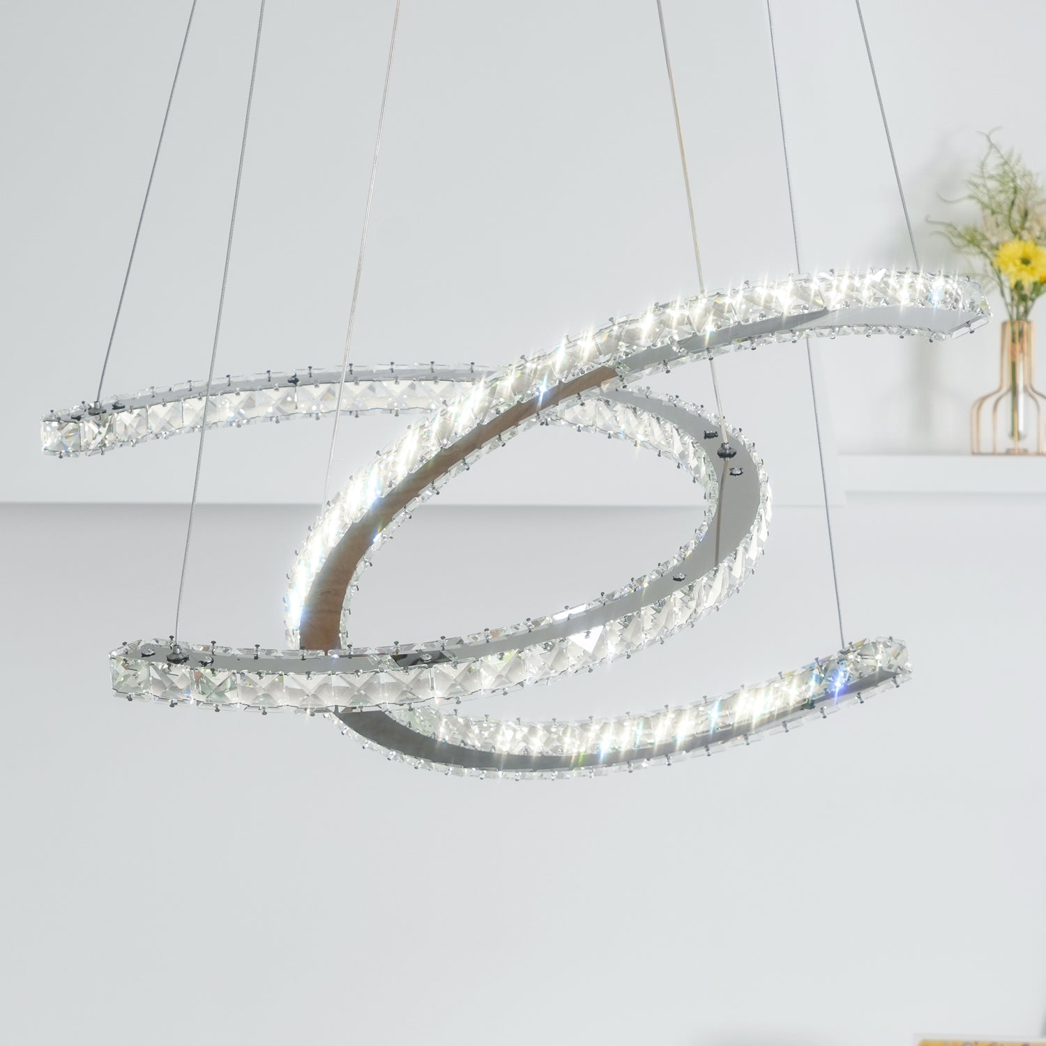 Lustra Chandelier Cristal Double C Moderne Argent 2-Rings - Neutralighting