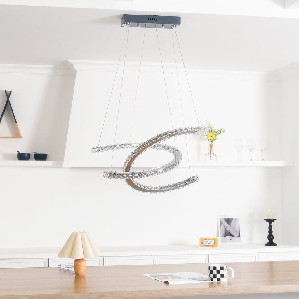 Lustra Chandelier Cristal Double C Moderne Argent 2-Rings - Neutralighting