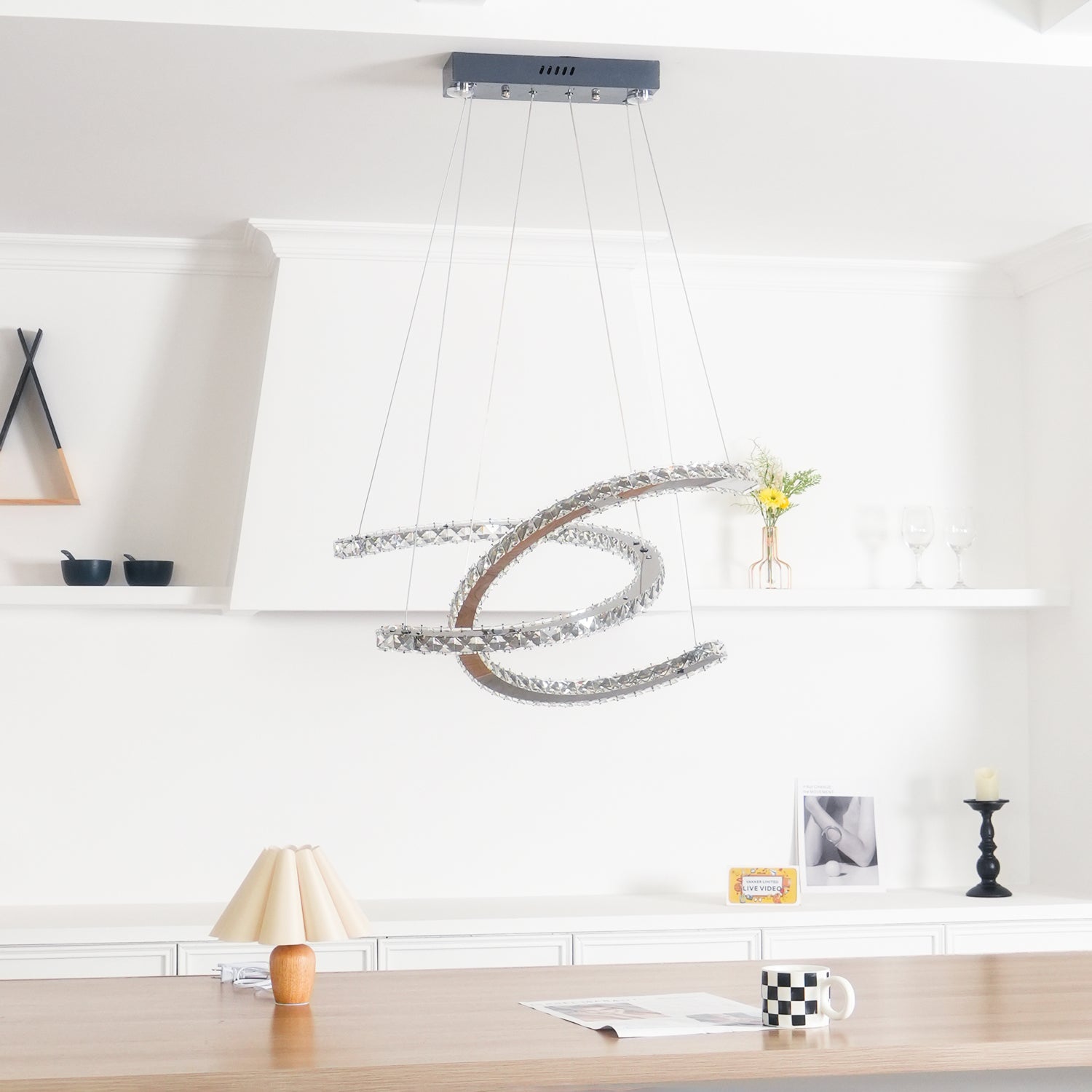 Lustra Chandelier Cristal Double C Moderne Argent 2-Rings - Neutralighting