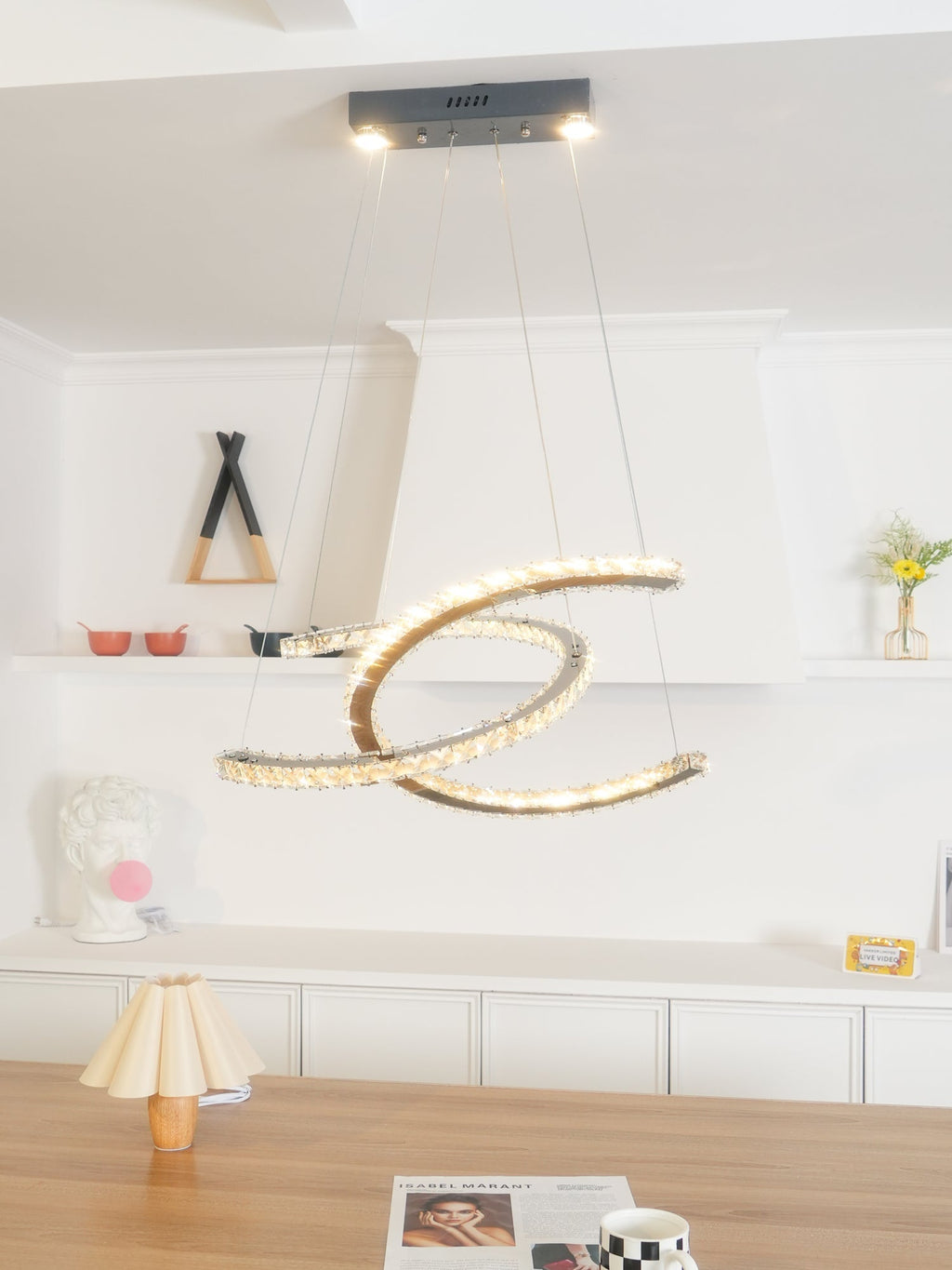 Lustra Chandelier Cristal Double C Moderne Argent 2-Rings - Neutralighting