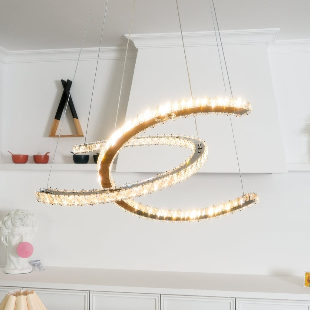 Lustra Chandelier Cristal Double C Moderne Argent 2-Rings - Neutralighting
