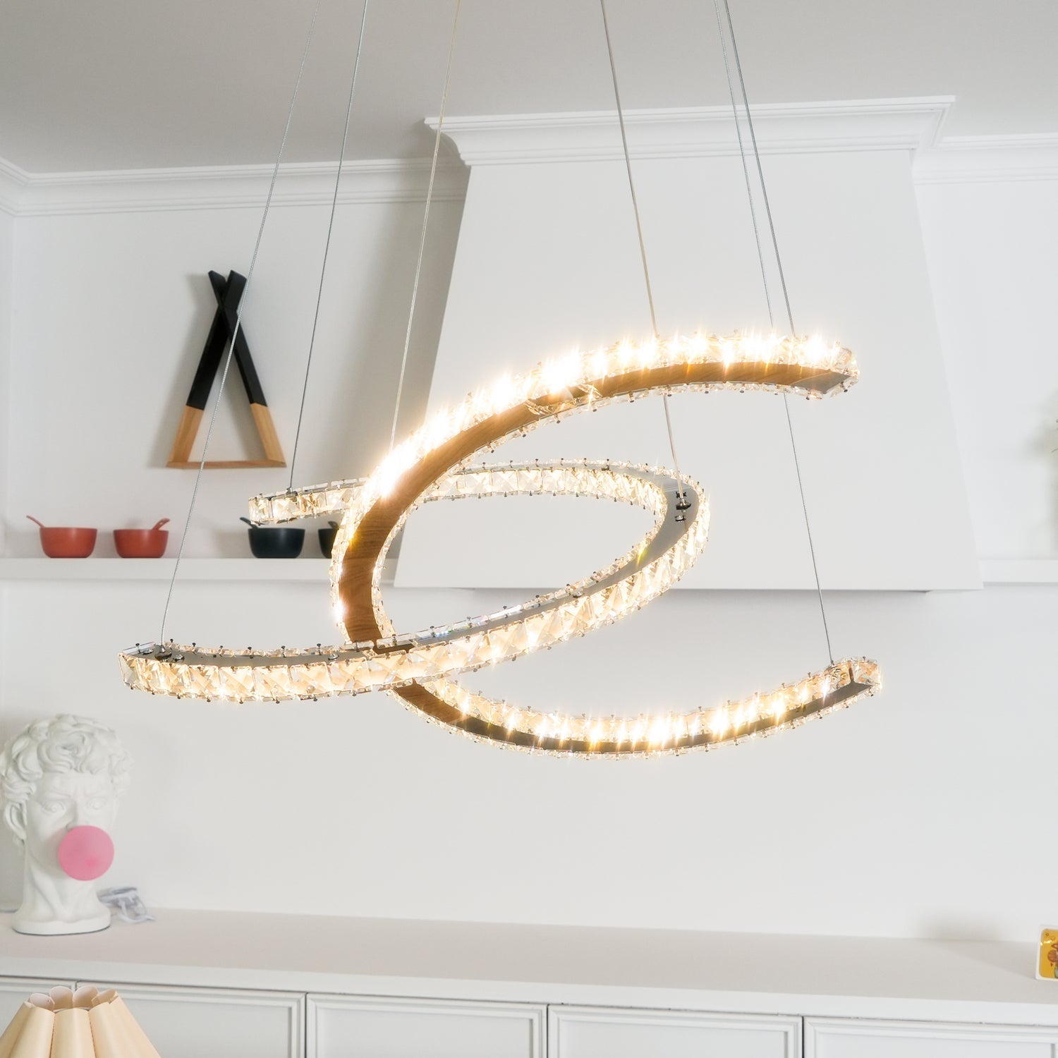 Lustra Chandelier Cristal Double C Moderne Argent 2-Rings - Neutralighting