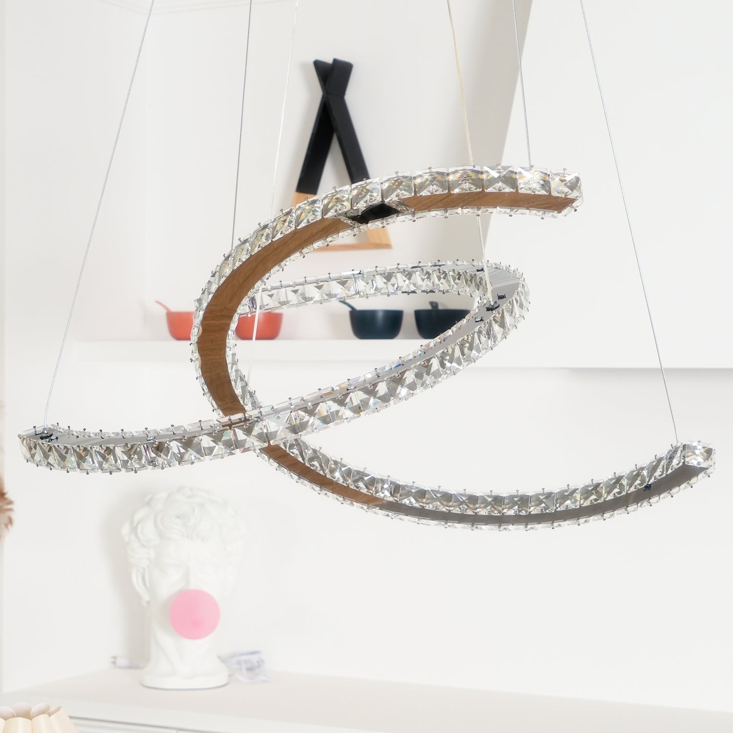 Lustra Chandelier Cristal Double C Moderne Argent 2-Rings - Neutralighting