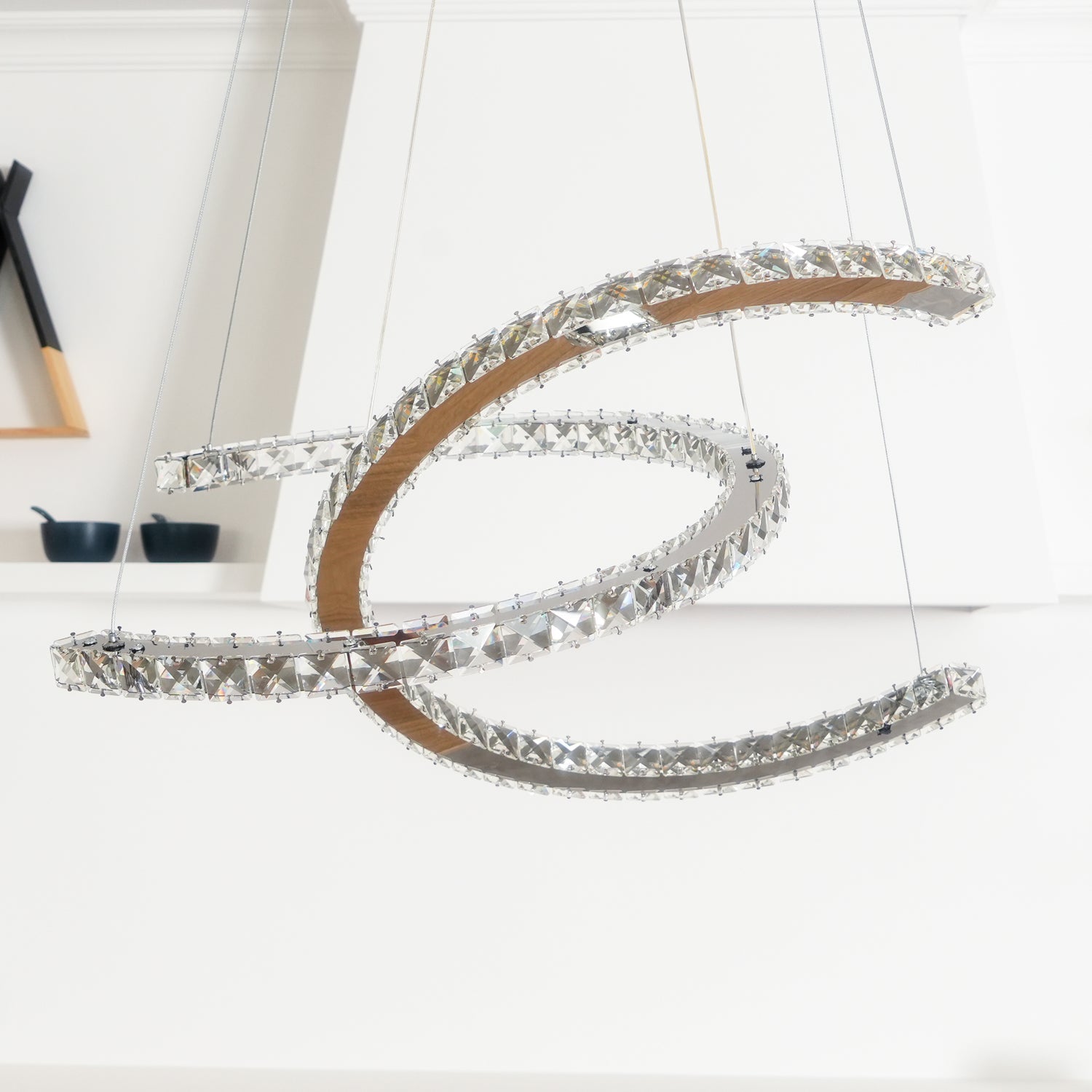 Lustra Chandelier Cristal Double C Moderne Argent 2-Rings - Neutralighting