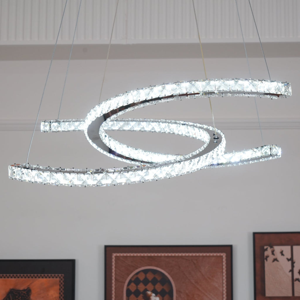 Lustra Chandelier Cristal Double C Moderne Argent 2-Rings - Neutralighting