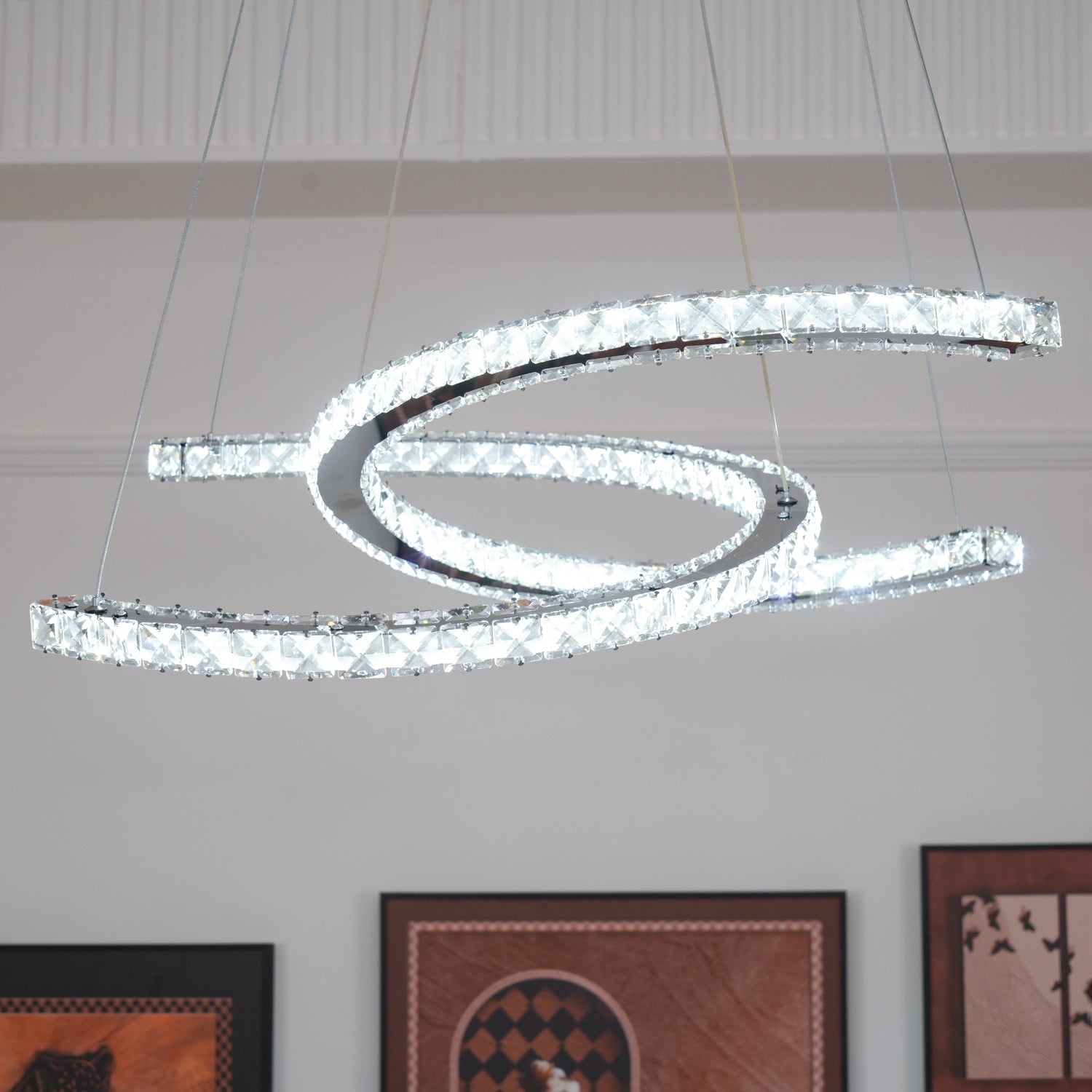 Lustra Chandelier Cristal Double C Moderne Argent 2-Rings - Neutralighting