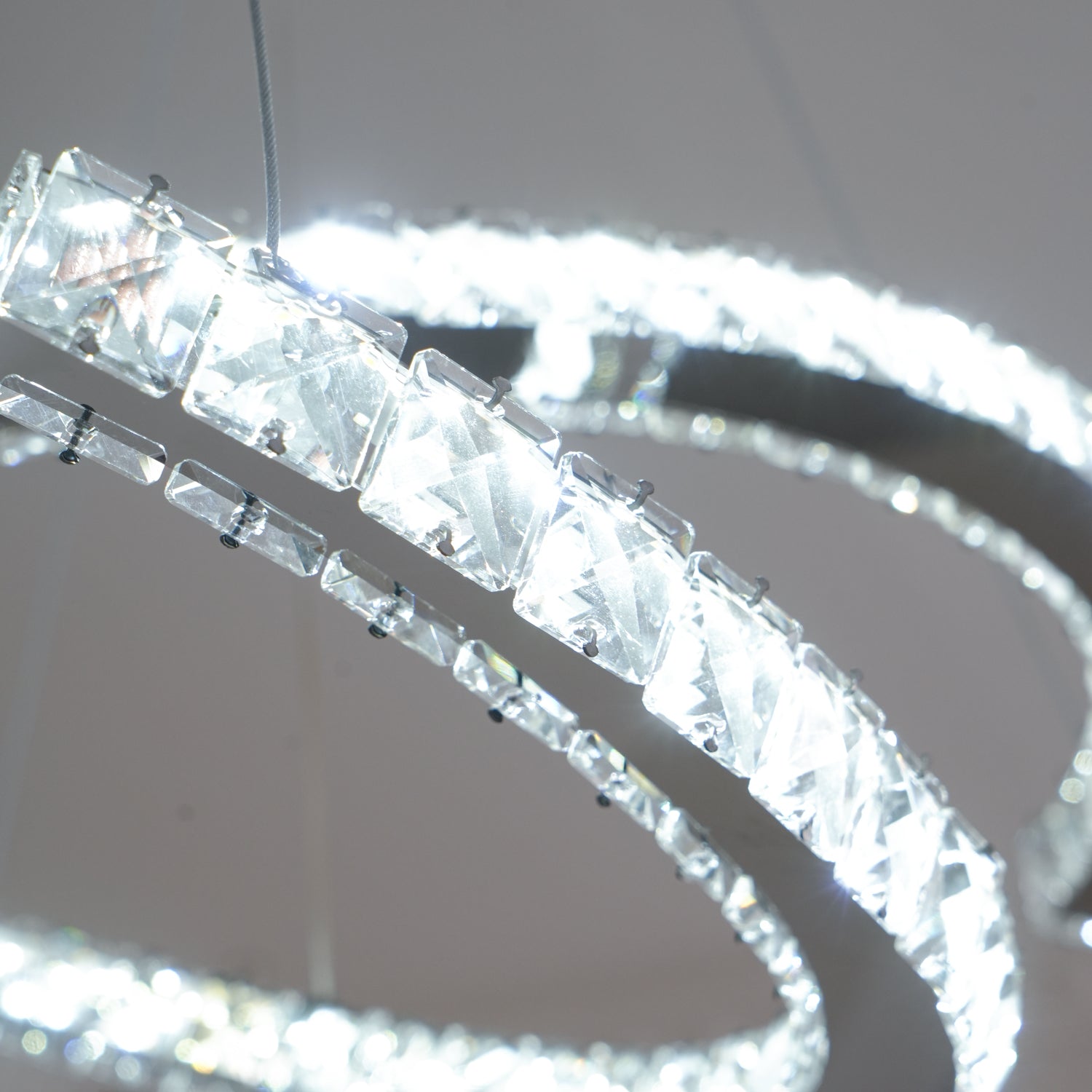Lustra Chandelier Cristal Double C Moderne Argent 2-Rings - Neutralighting