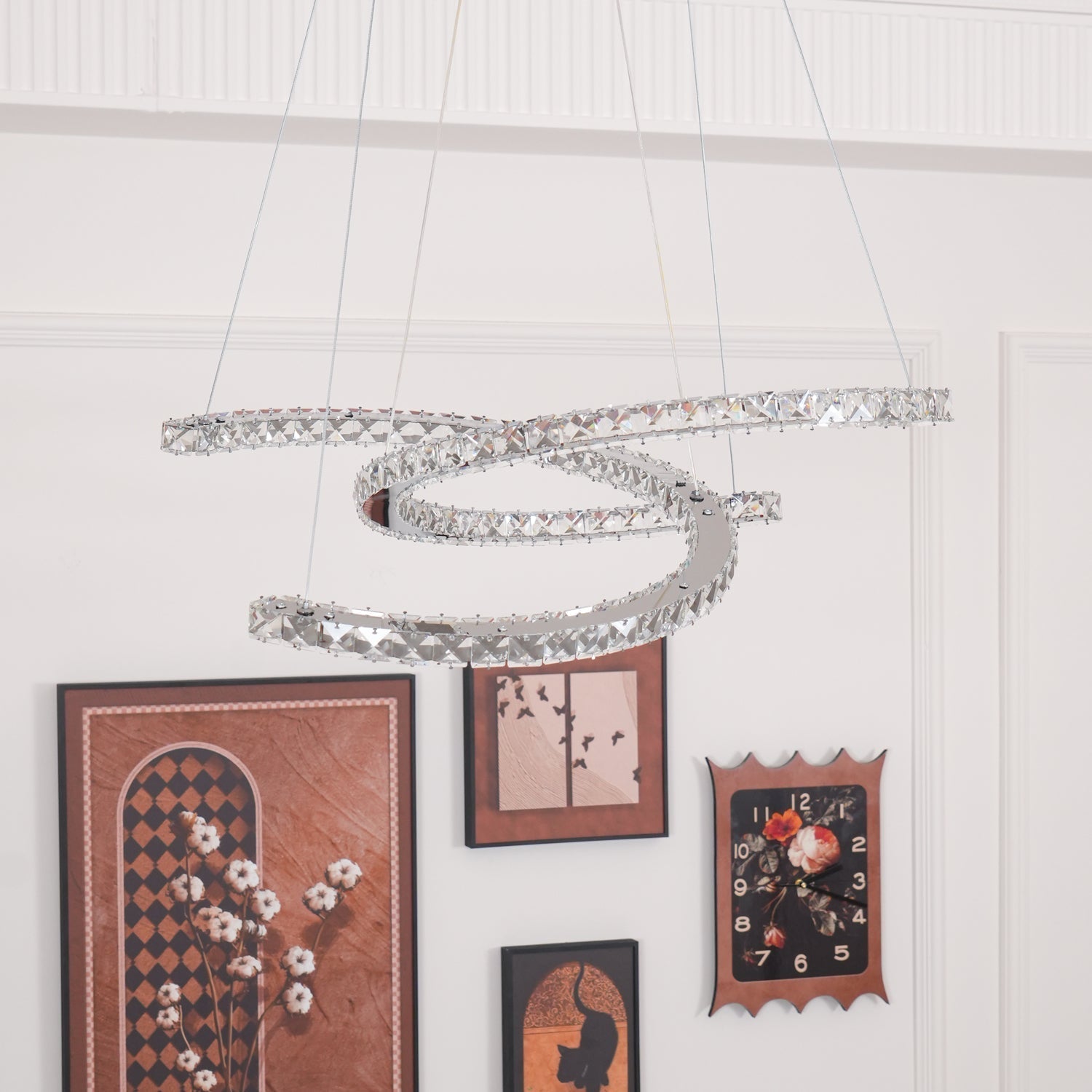 Lustra Chandelier Cristal Double C Moderne Argent 2-Rings - Neutralighting