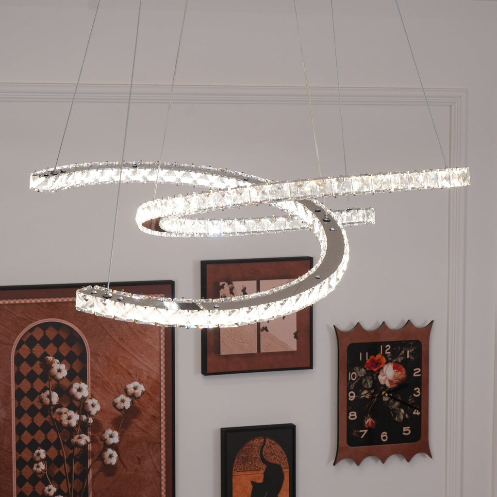 Lustra Chandelier Cristal Double C Moderne Argent 2-Rings - Neutralighting