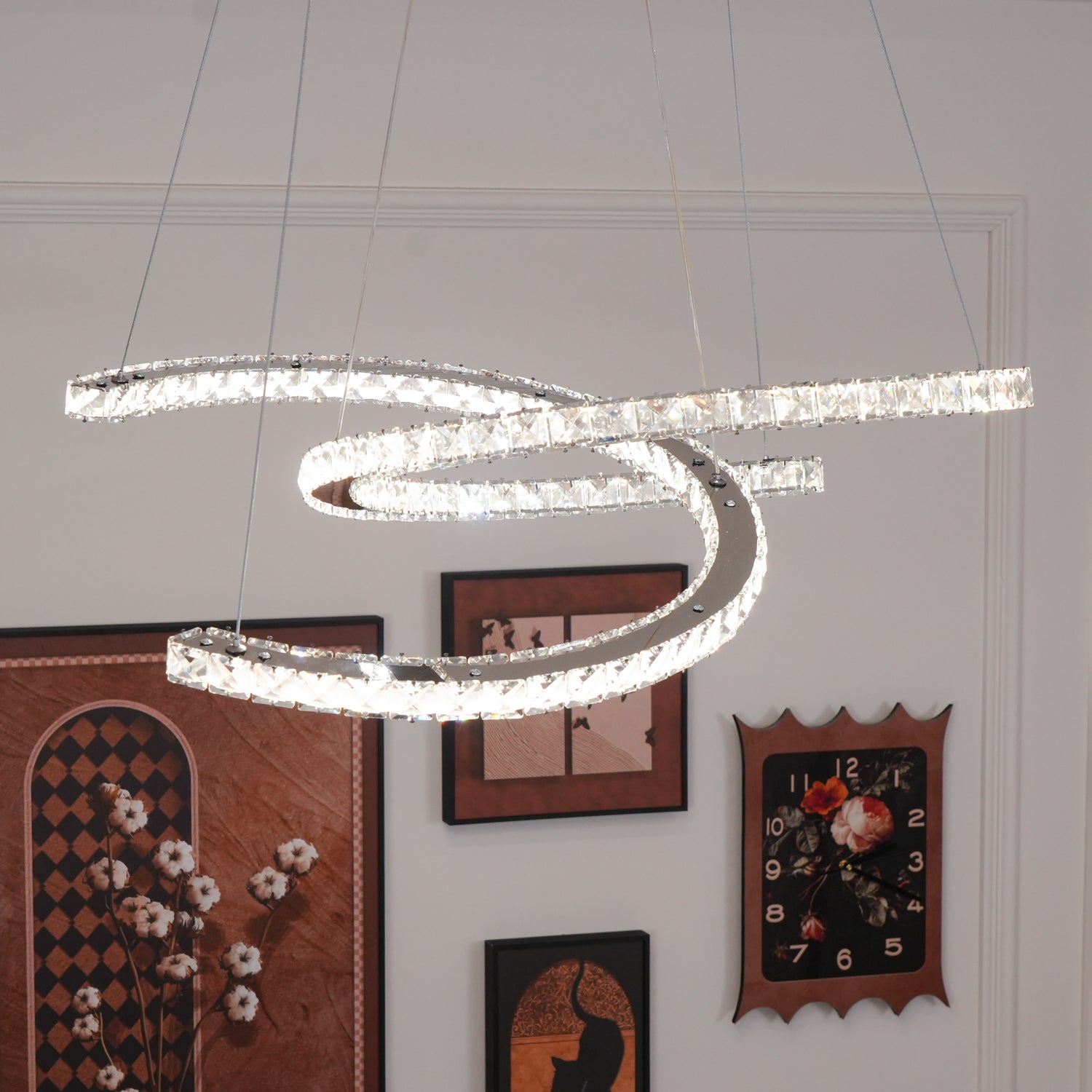 Lustra Chandelier Cristal Double C Moderne Argent 2-Rings - Neutralighting