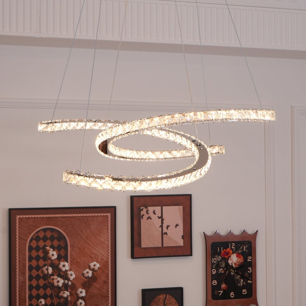Lustra Chandelier Cristal Double C Moderne Argent 2-Rings - Neutralighting