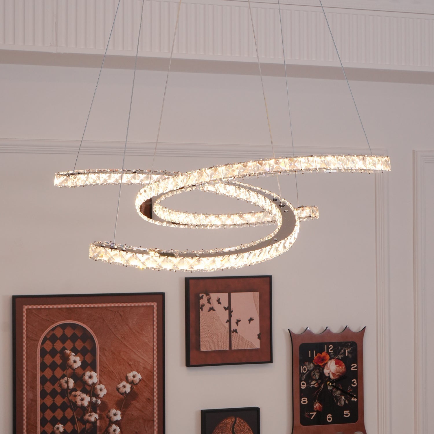 Lustra Chandelier Cristal Double C Moderne Argent 2-Rings - Neutralighting