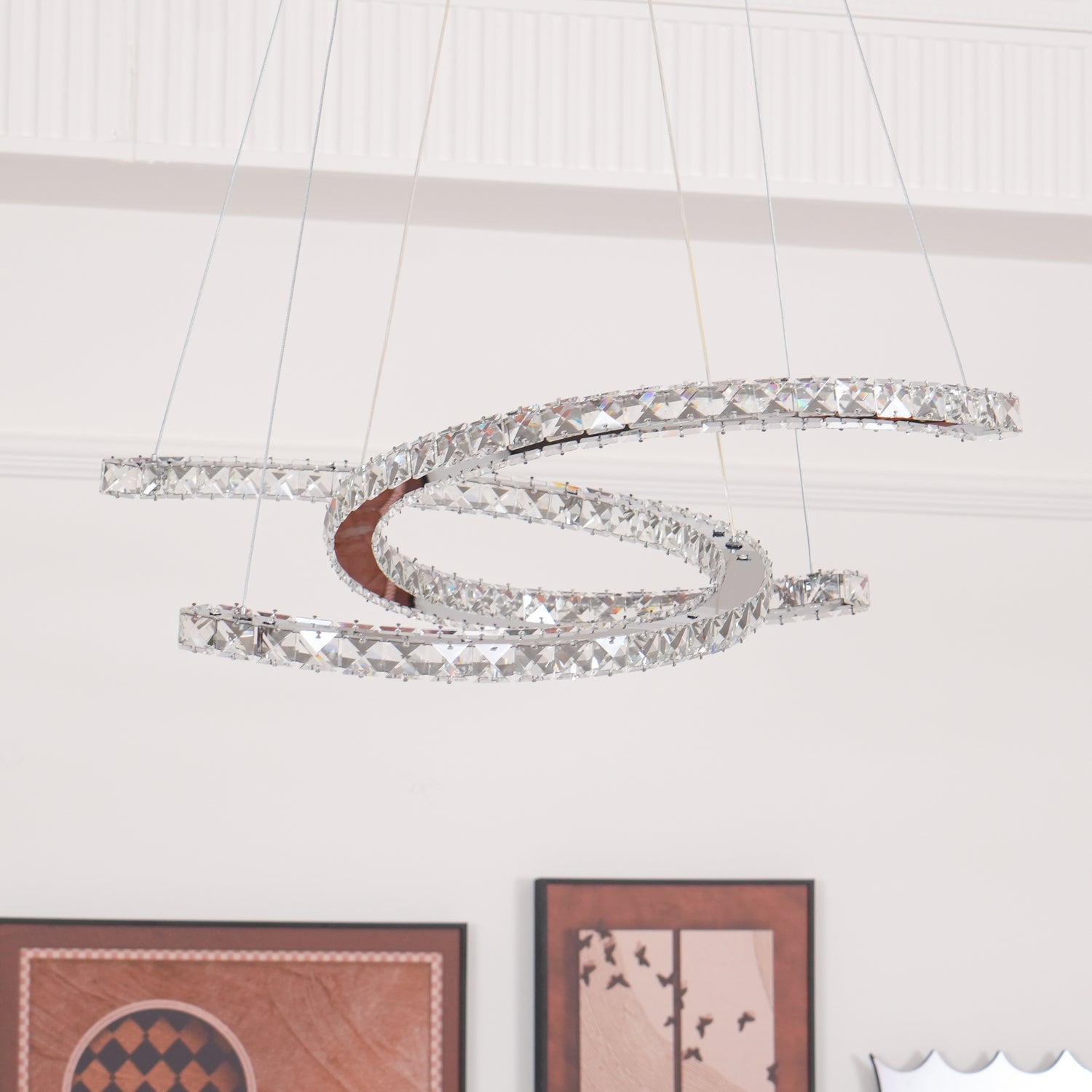 Lustra Chandelier Cristal Double C Moderne Argent 2-Rings - Neutralighting