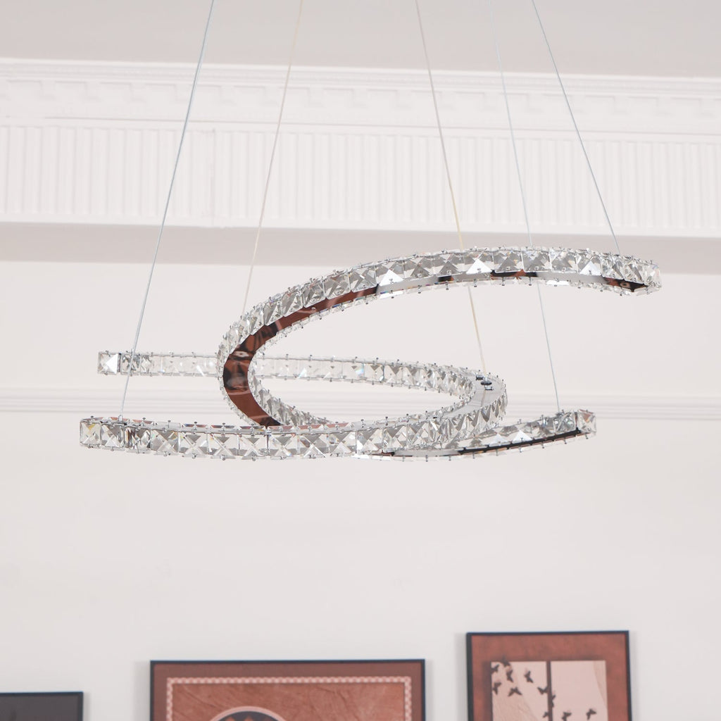 Lustra Chandelier Cristal Double C Moderne Argent 2-Rings - Neutralighting