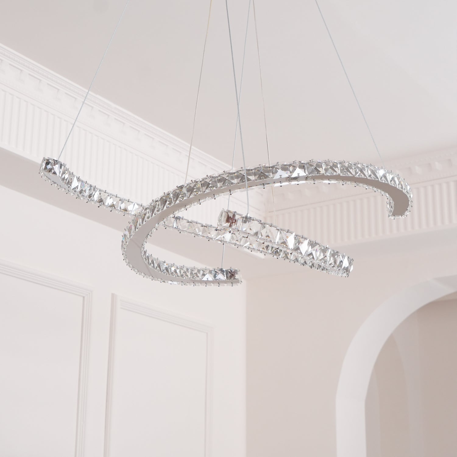 Lustra Chandelier Cristal Double C Moderne Argent 2-Rings - Neutralighting