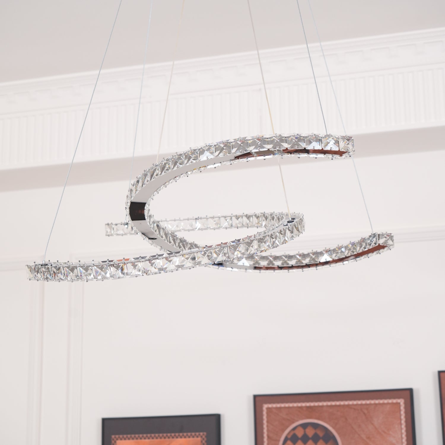 Lustra Chandelier Cristal Double C Moderne Argent 2-Rings - Neutralighting