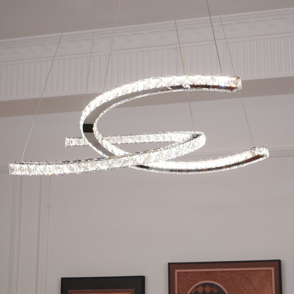 Lustra Chandelier Cristal Double C Moderne Argent 2-Rings - Neutralighting