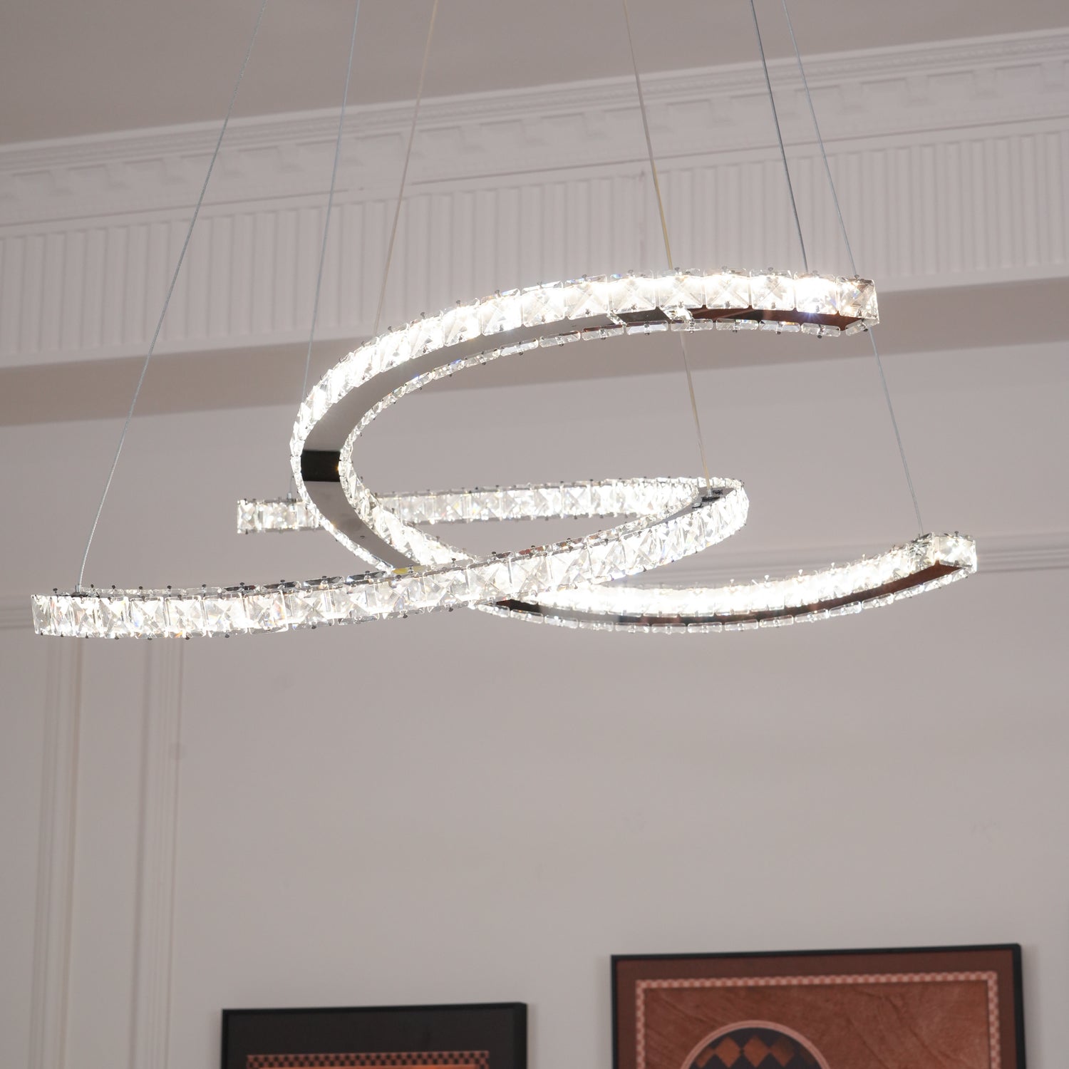 Lustra Chandelier Cristal Double C Moderne Argent 2-Rings - Neutralighting