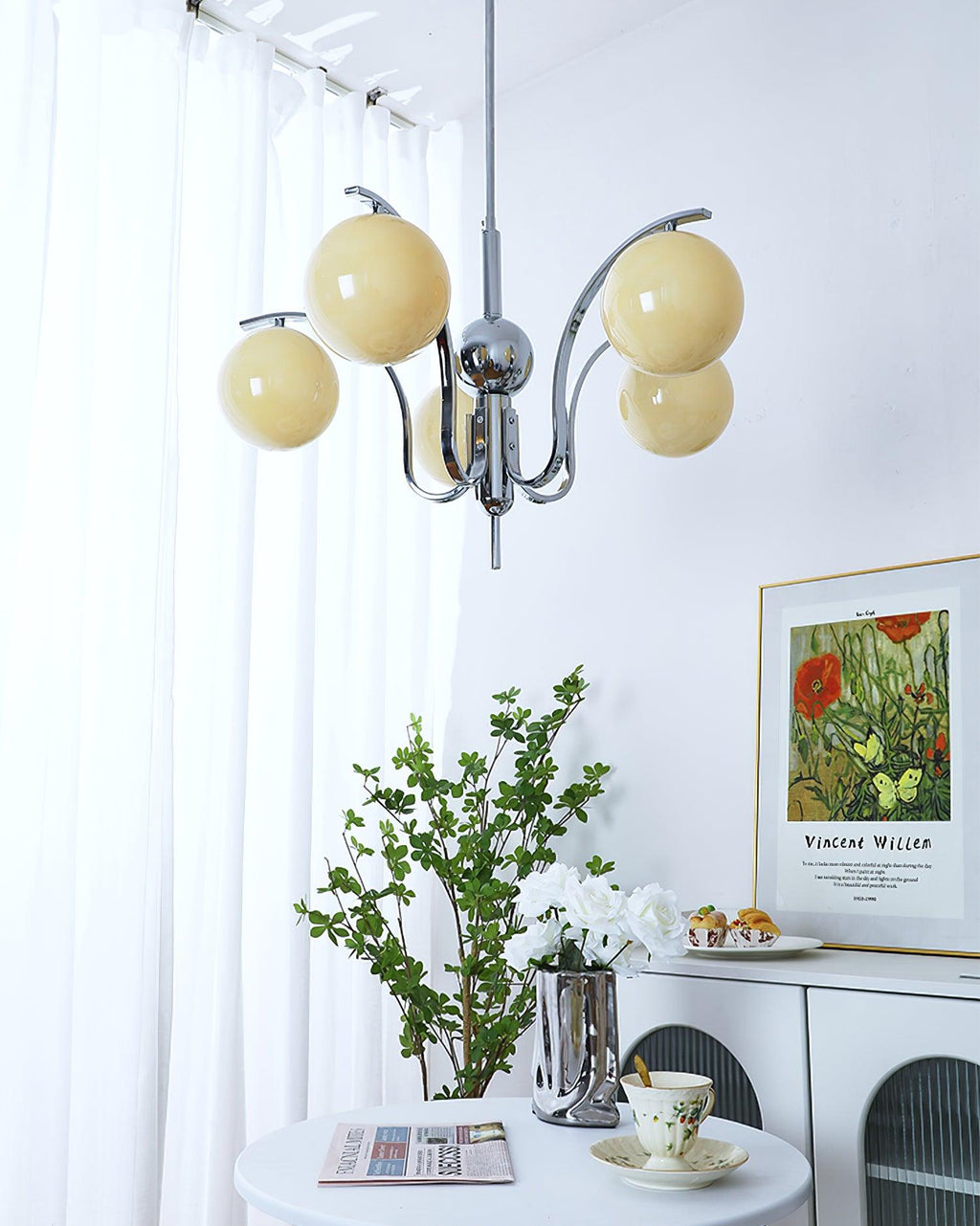 LustraChandelier Élégant en Verre et Chrome - Neutralighting