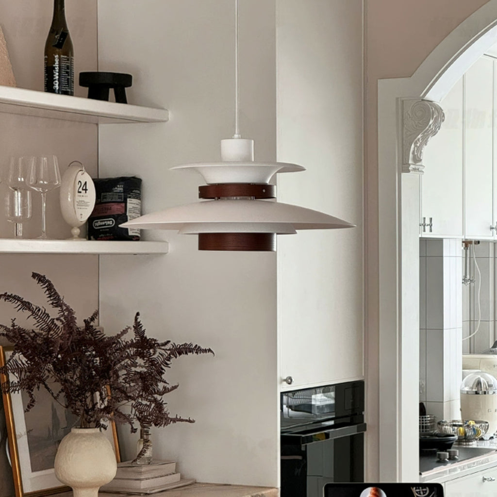 Solara Lampe suspendue en bois avec abat-jour superposé pour salle à manger nordique - Neutralighting