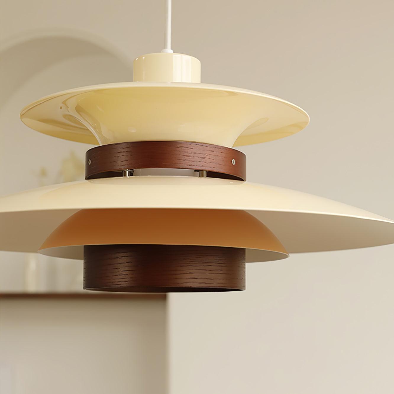 Solara Lampe suspendue en bois avec abat-jour superposé pour salle à manger nordique - Neutralighting