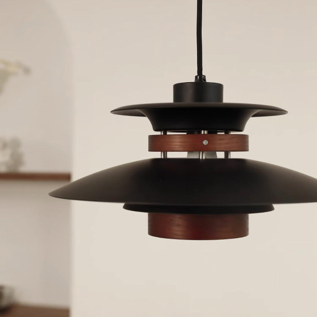 Solara Lampe suspendue en bois avec abat-jour superposé pour salle à manger nordique - Neutralighting