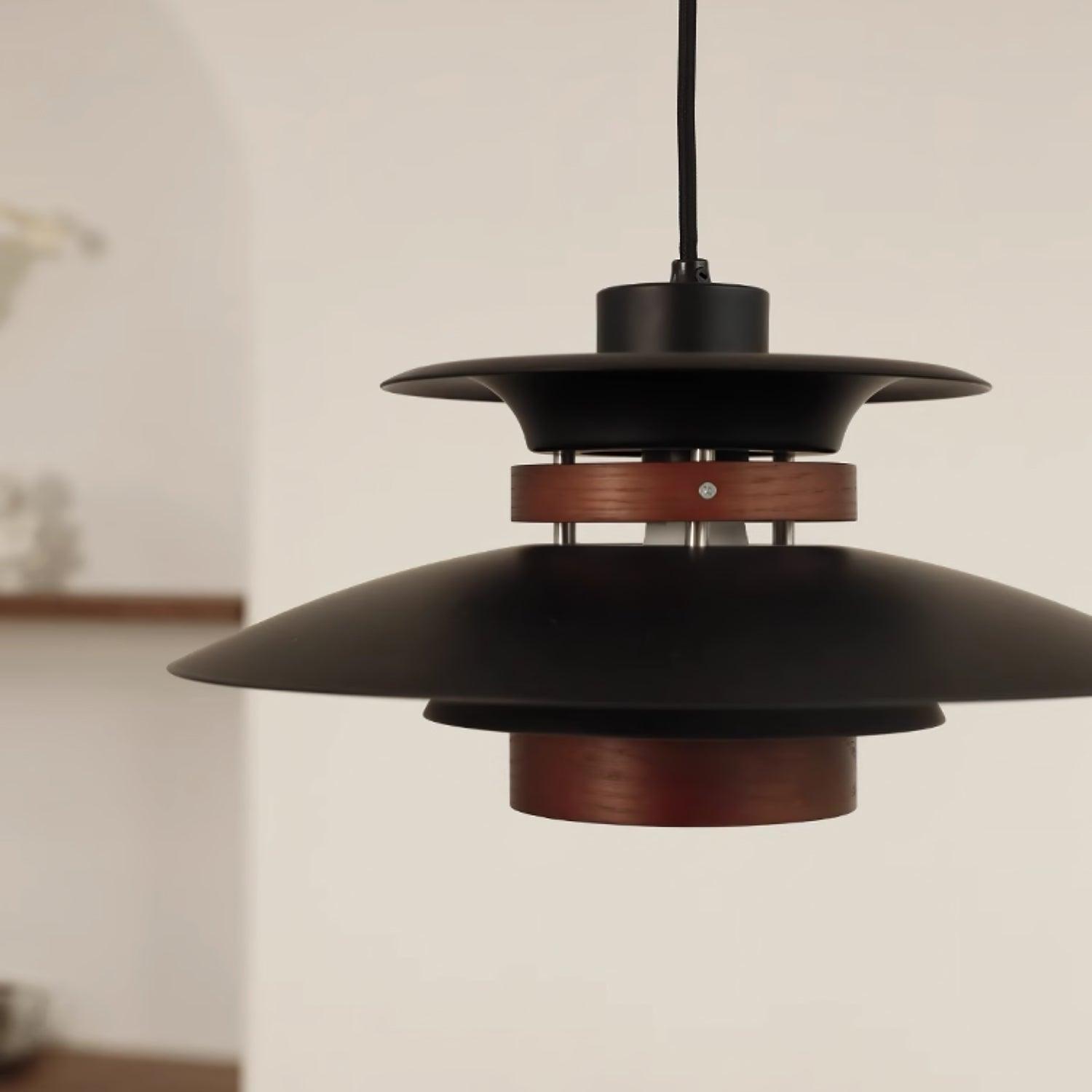 Solara Lampe suspendue en bois avec abat-jour superposé pour salle à manger nordique - Neutralighting