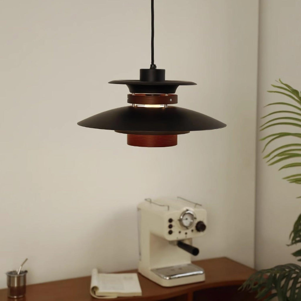 Solara Lampe suspendue en bois avec abat-jour superposé pour salle à manger nordique - Neutralighting