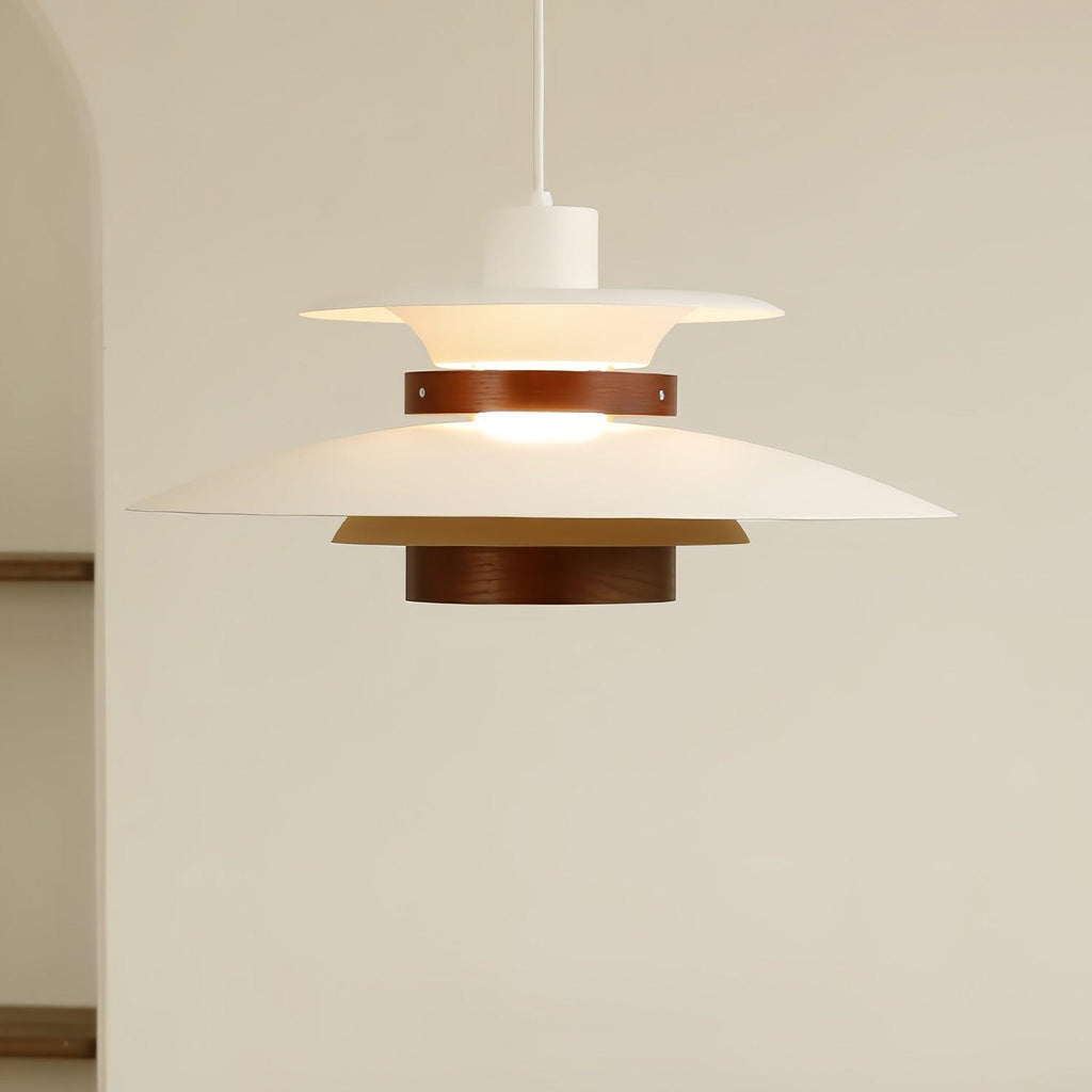Solara Lampe suspendue en bois avec abat-jour superposé pour salle à manger nordique - Neutralighting