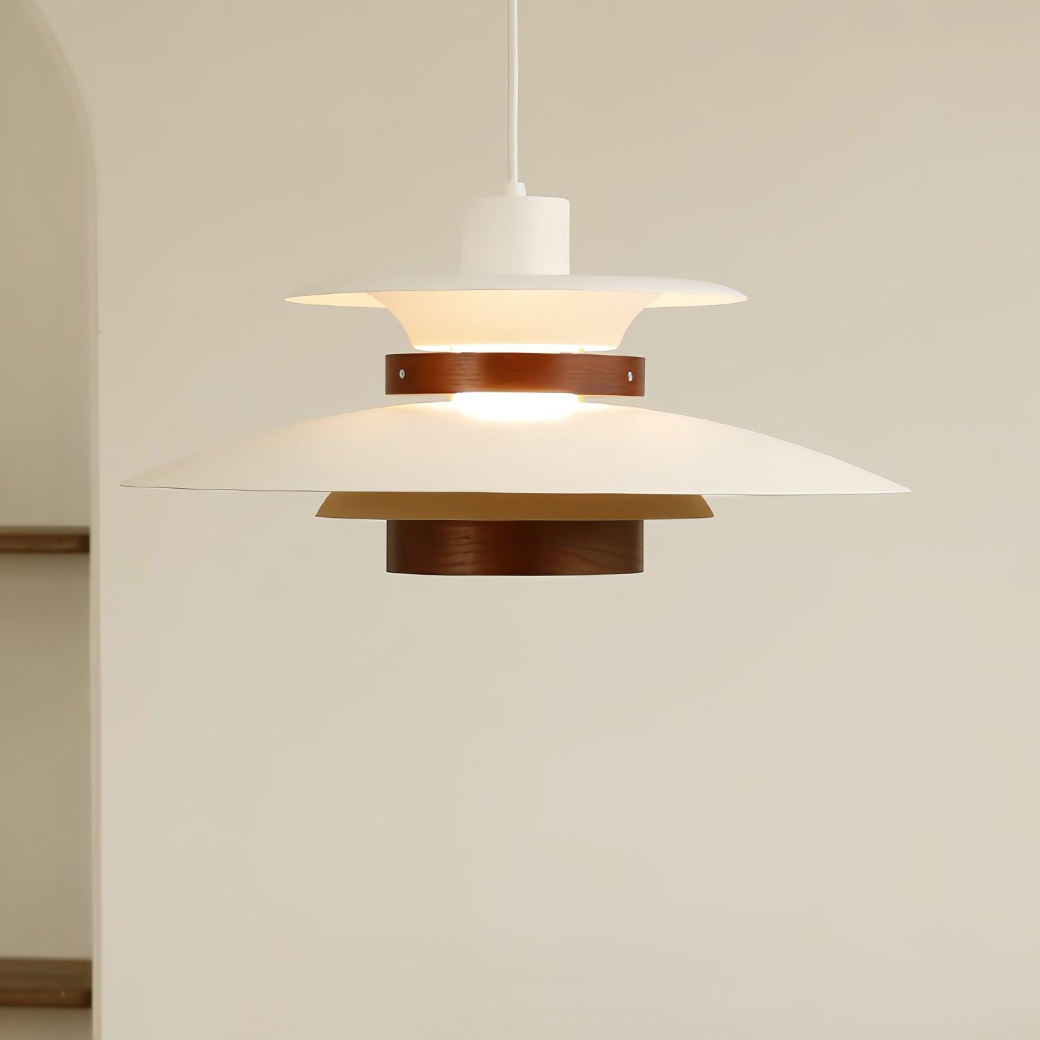 Solara Lampe suspendue en bois avec abat-jour superposé pour salle à manger nordique - Neutralighting