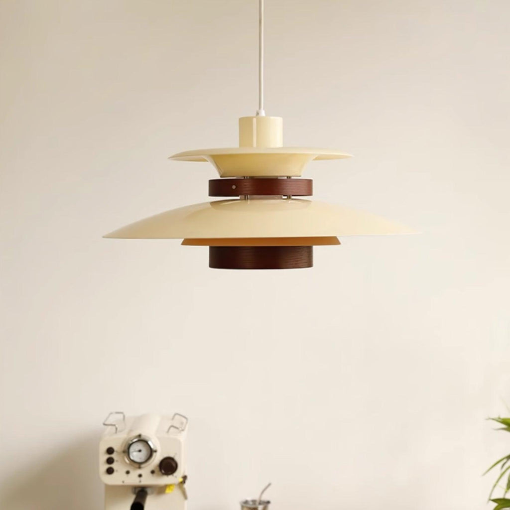 Solara Lampe suspendue en bois avec abat-jour superposé pour salle à manger nordique - Neutralighting