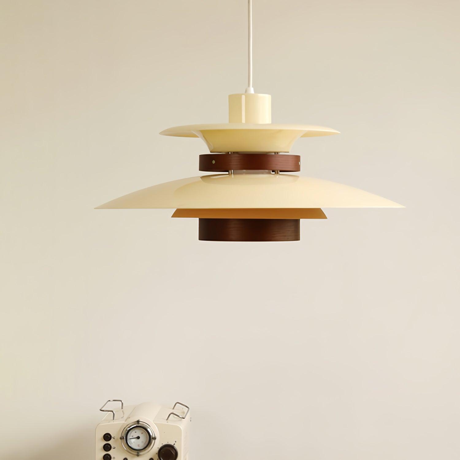Solara Lampe suspendue en bois avec abat-jour superposé pour salle à manger nordique - Neutralighting