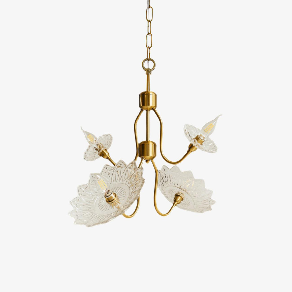 Lustra Chandelier Vintage Floral en Verre et Laiton - Neutralighting