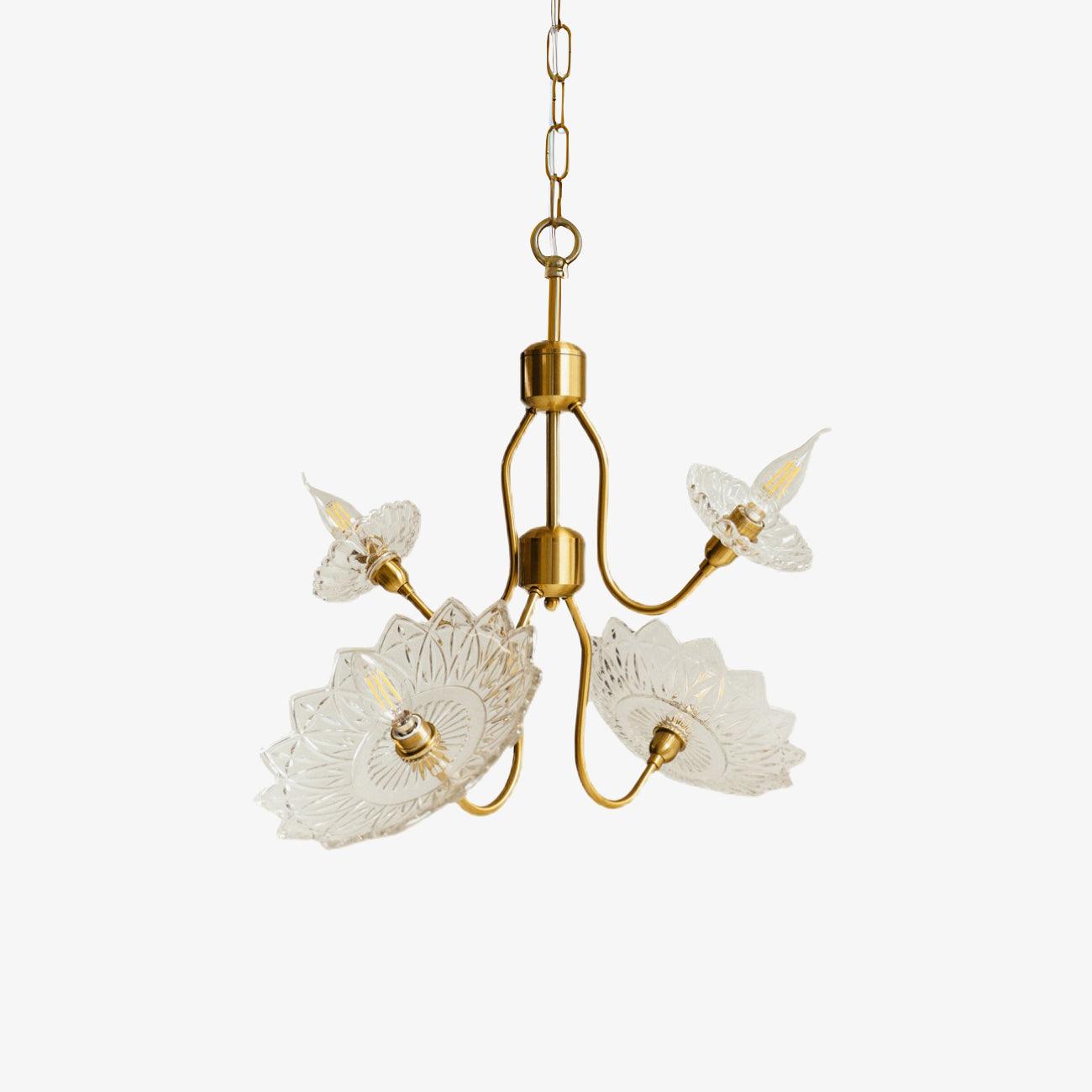 Lustra Chandelier Vintage Floral en Verre et Laiton - Neutralighting