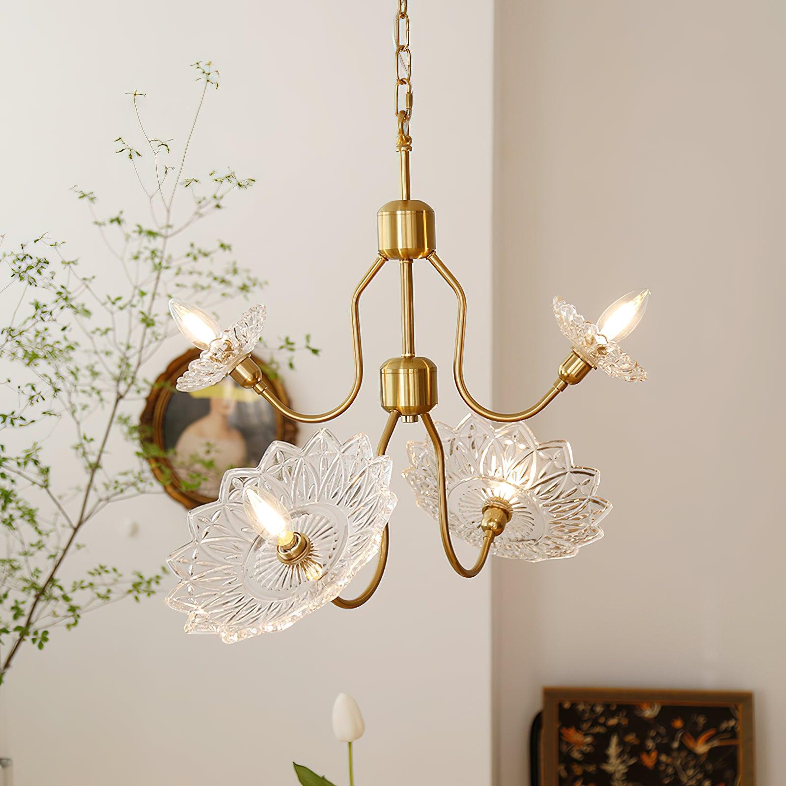 Lustra Chandelier Vintage Floral en Verre et Laiton - Neutralighting