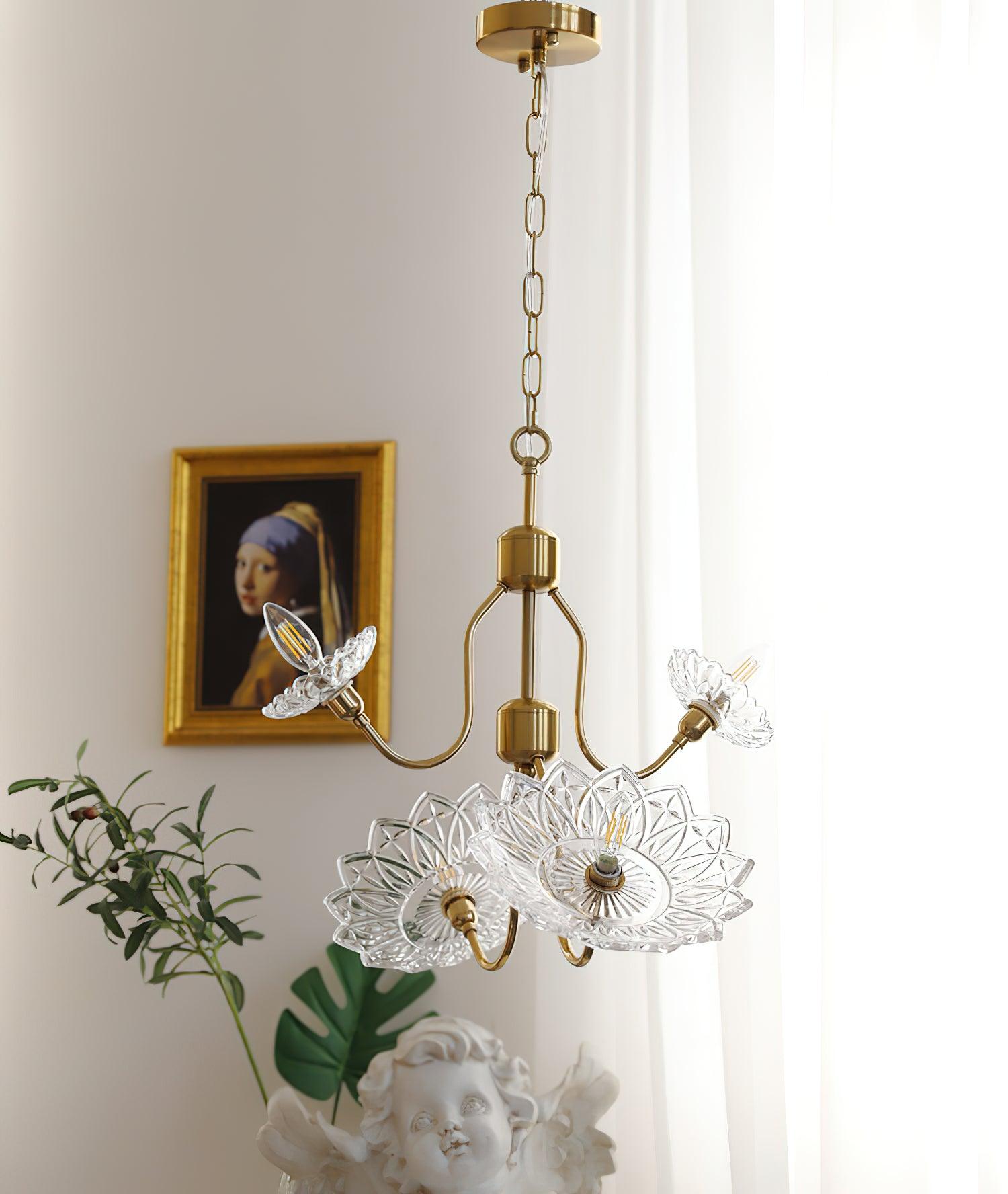 Lustra Chandelier Vintage Floral en Verre et Laiton - Neutralighting