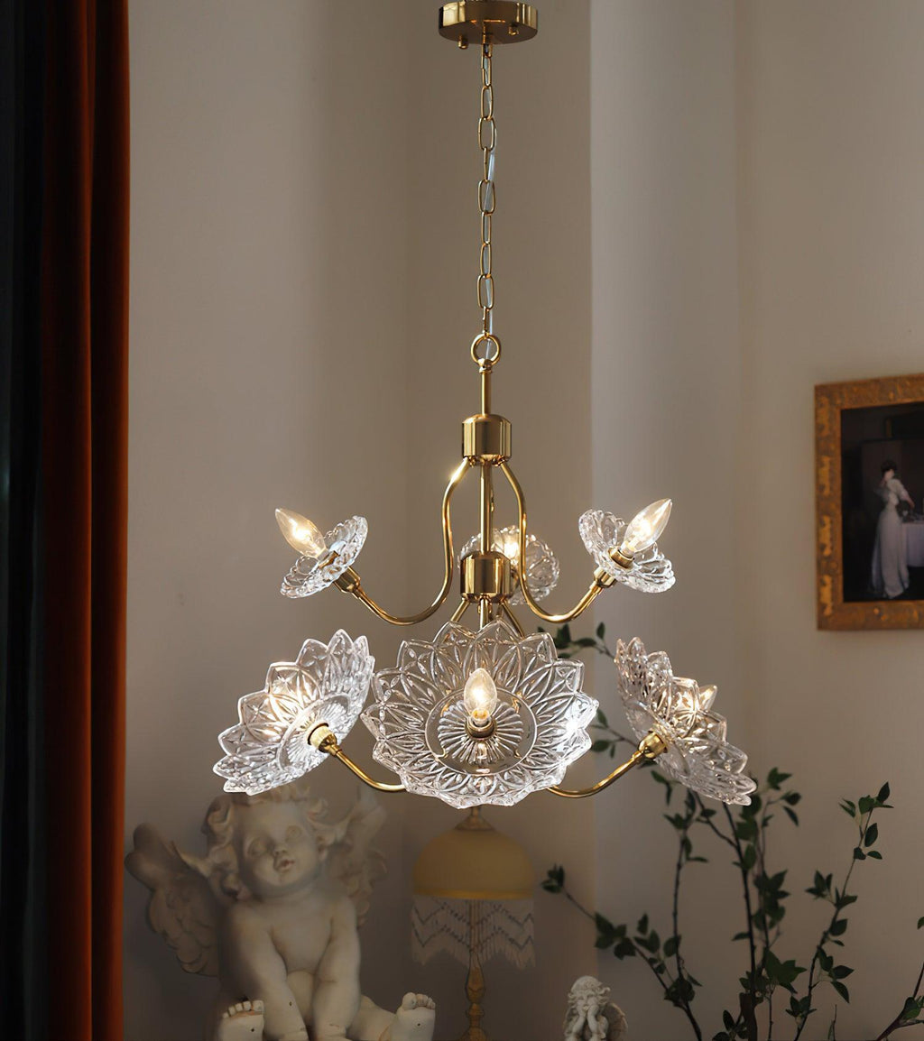 Lustra Chandelier Vintage Floral en Verre et Laiton - Neutralighting