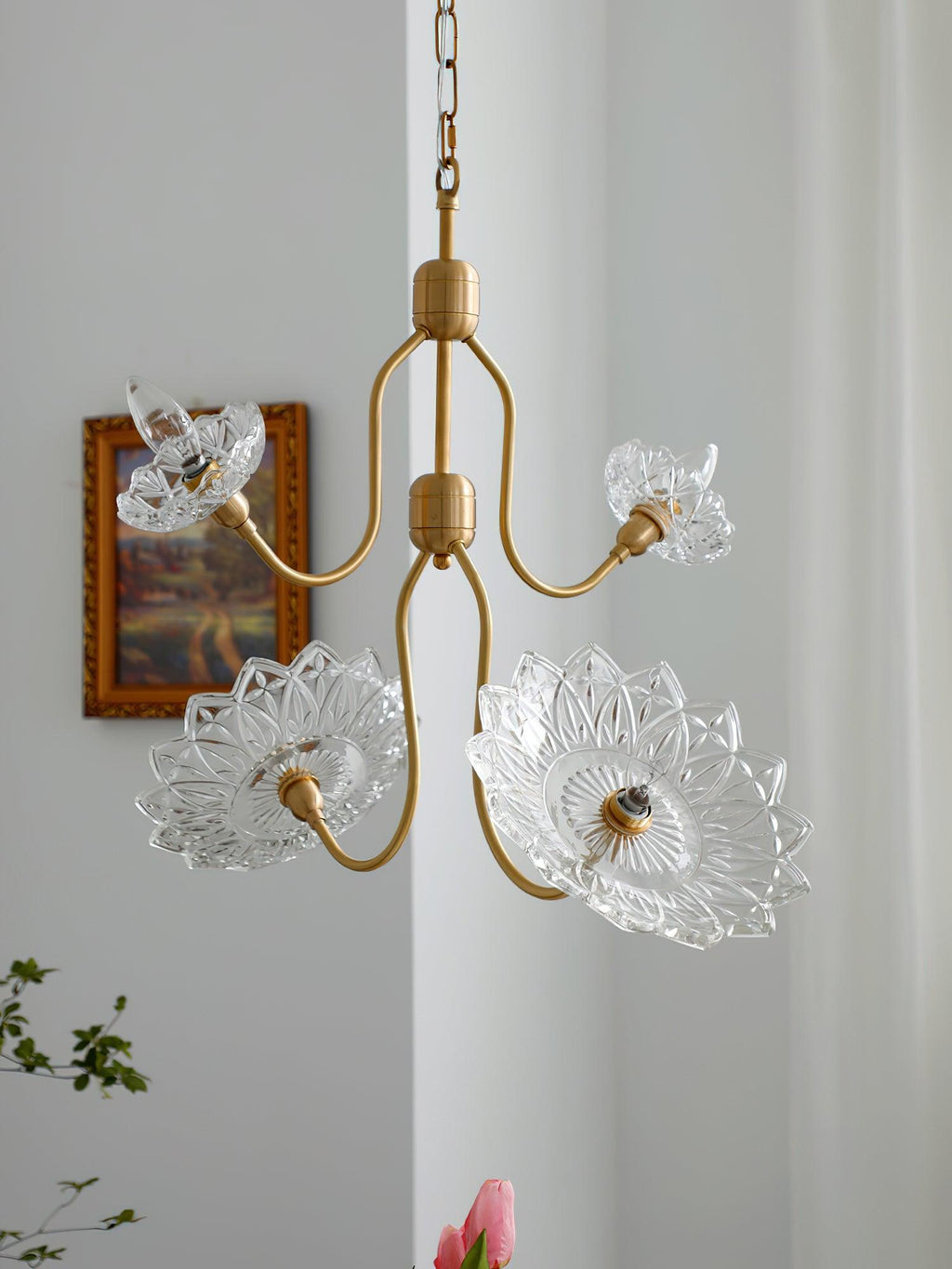 Lustra Chandelier Vintage Floral en Verre et Laiton - Neutralighting