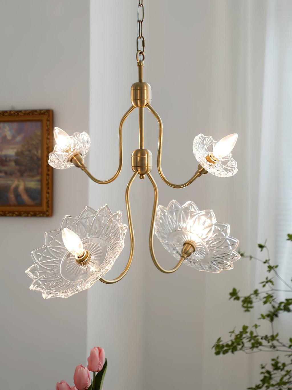 Lustra Chandelier Vintage Floral en Verre et Laiton - Neutralighting