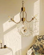 Lustra Chandelier Vintage Floral en Verre et Laiton - Neutralighting