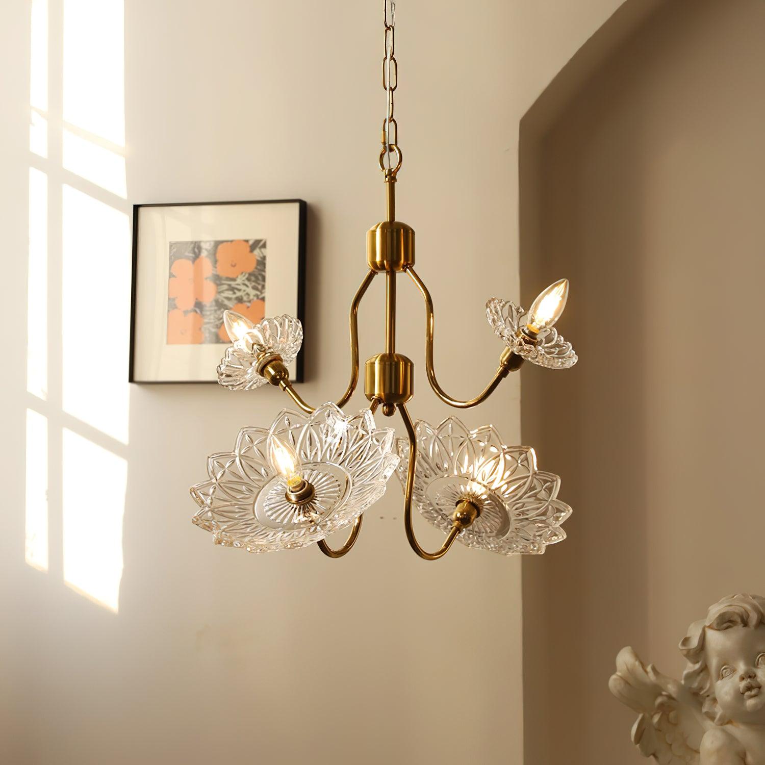 Lustra Chandelier Vintage Floral en Verre et Laiton - Neutralighting