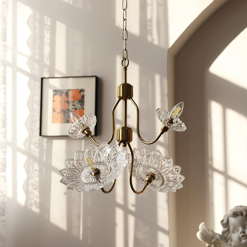 Lustra Chandelier Vintage Floral en Verre et Laiton - Neutralighting