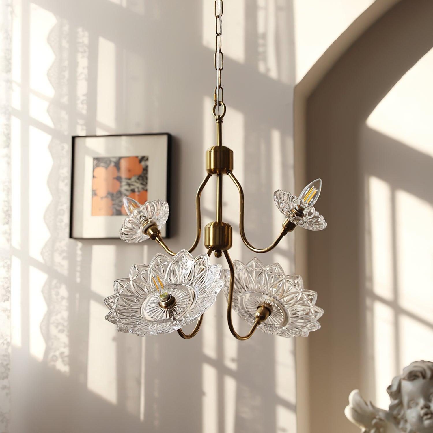 Lustra Chandelier Vintage Floral en Verre et Laiton - Neutralighting