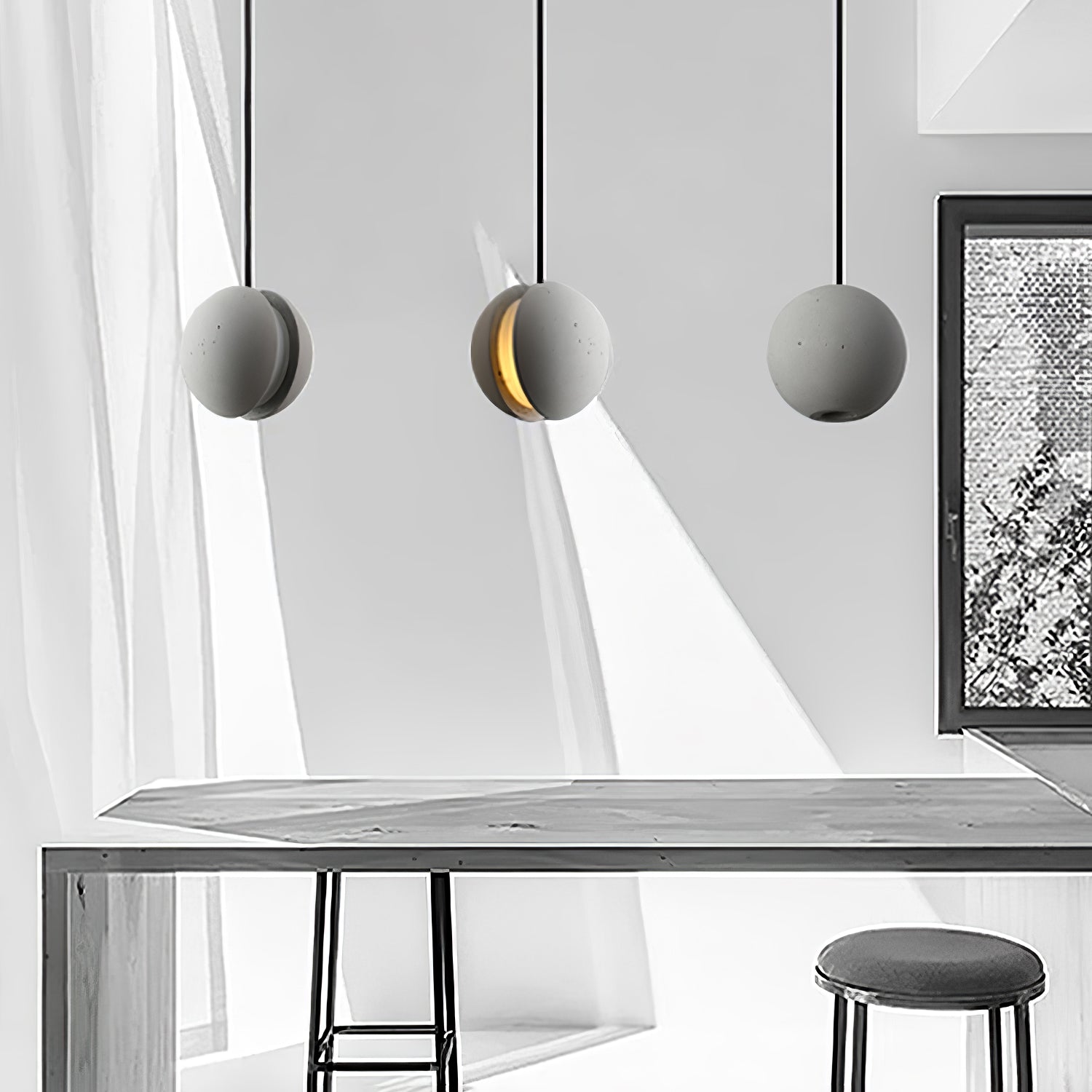 Solara Suspension Sphère en Béton Lune Minimaliste - Neutralighting