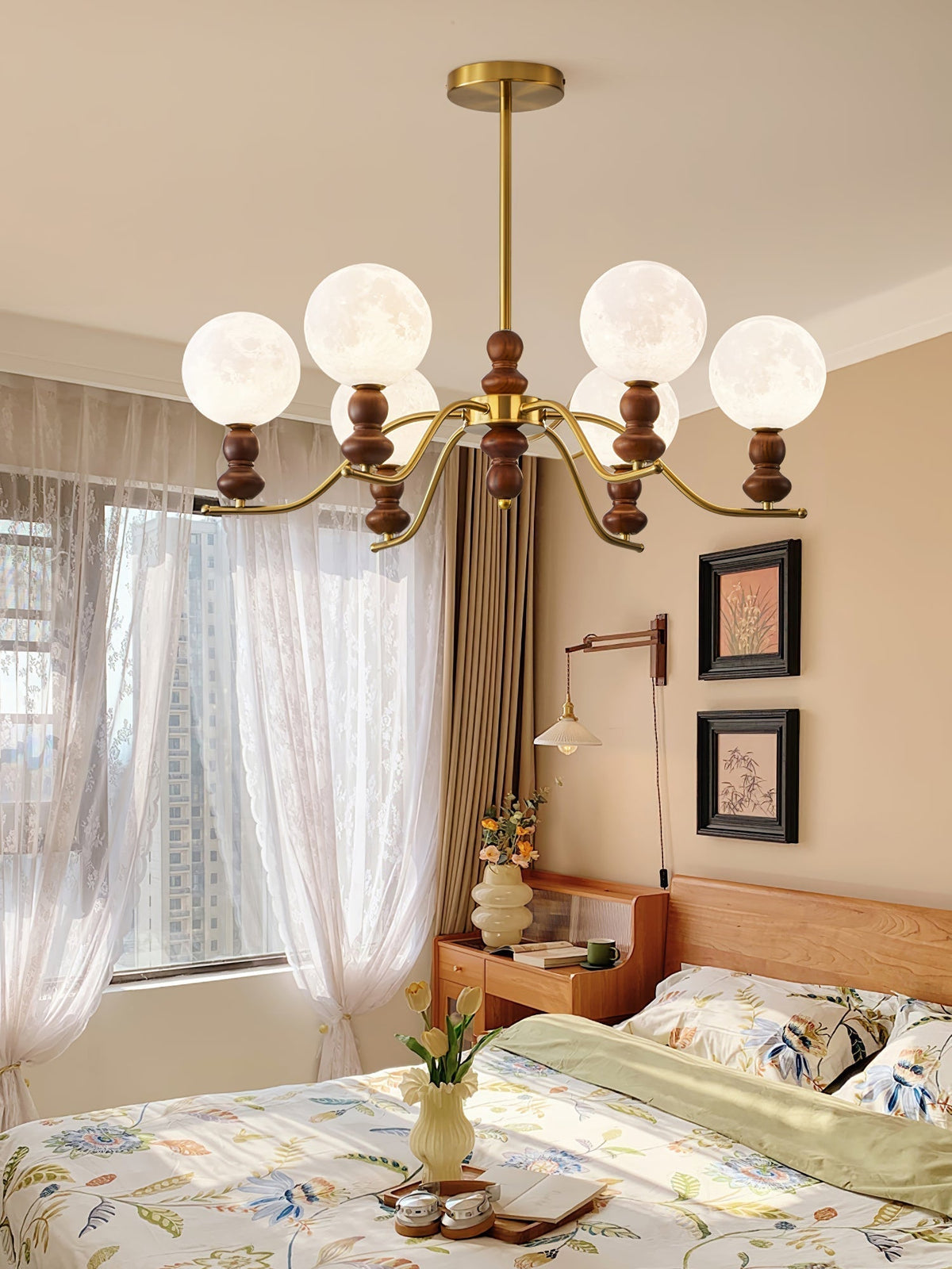 Virelle Lustre Lustra Laiton Bois Globe de Lune Élégant - Neutralighting