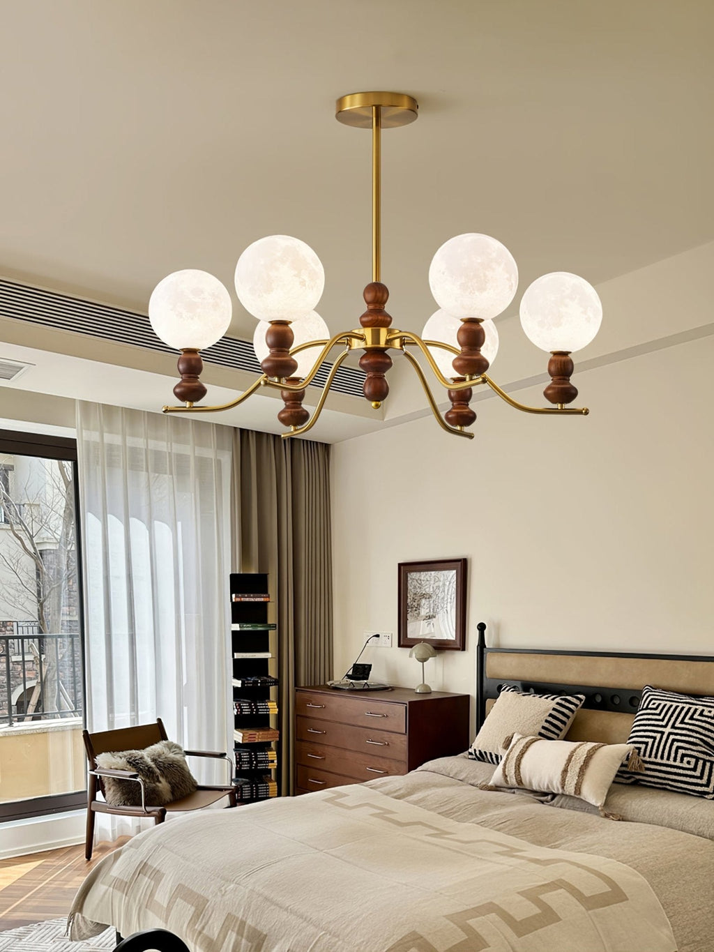 Virelle Lustre Lustra Laiton Bois Globe de Lune Élégant - Neutralighting