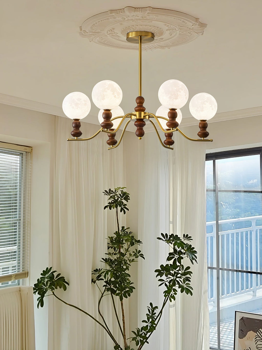 Virelle Lustre Lustra Laiton Bois Globe de Lune Élégant - Neutralighting