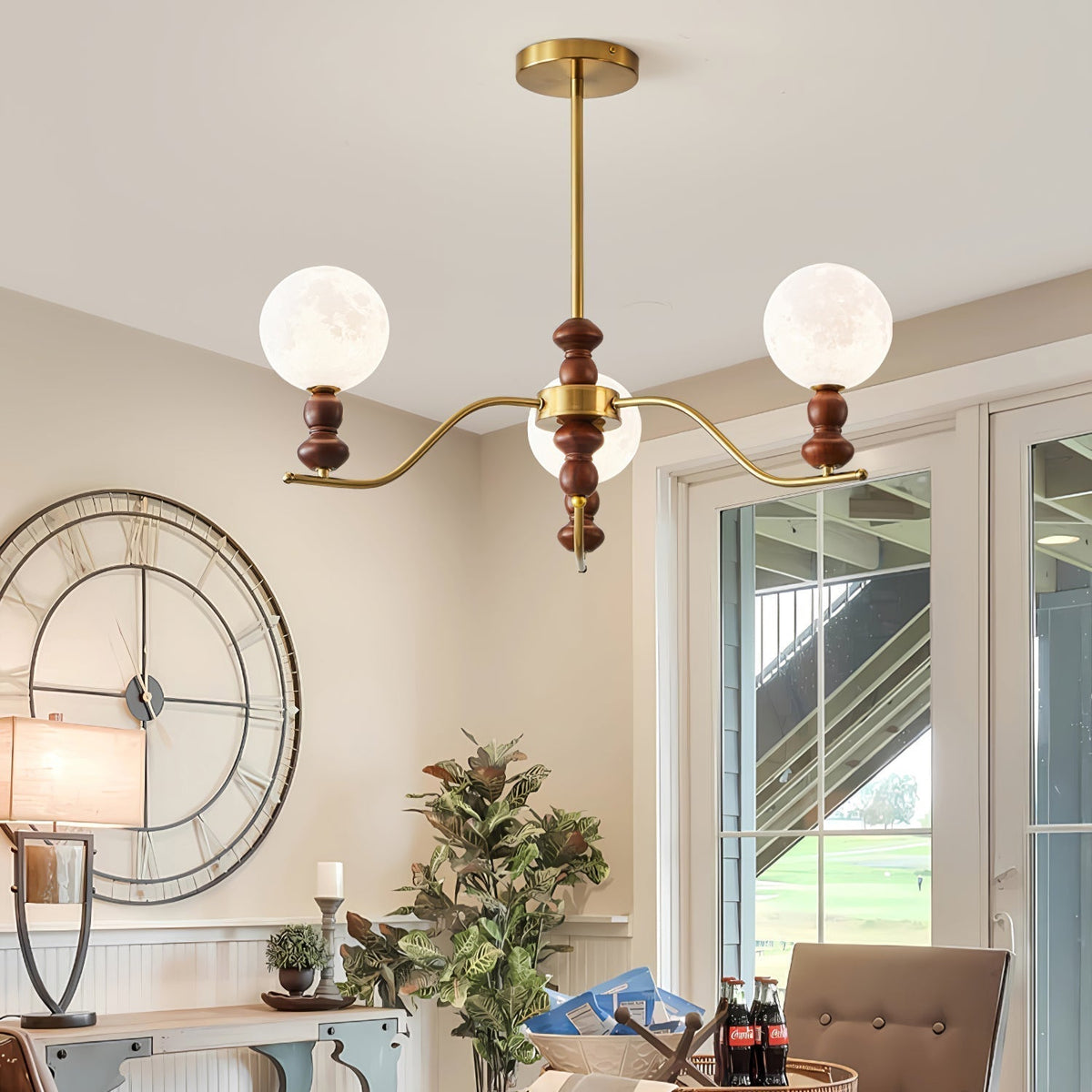 Virelle Lustre Lustra Laiton Bois Globe de Lune Élégant - Neutralighting