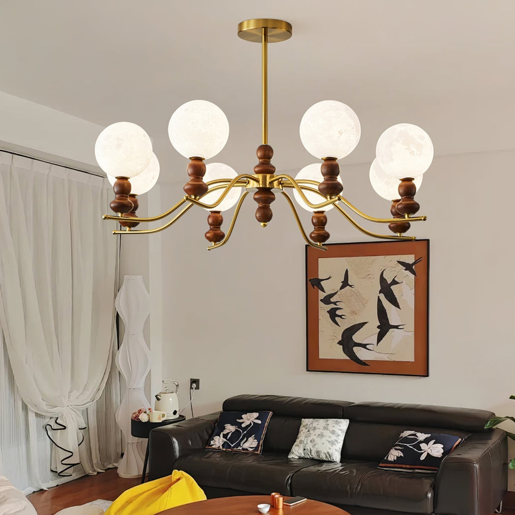 Virelle Lustre Lustra Laiton Bois Globe de Lune Élégant - Neutralighting