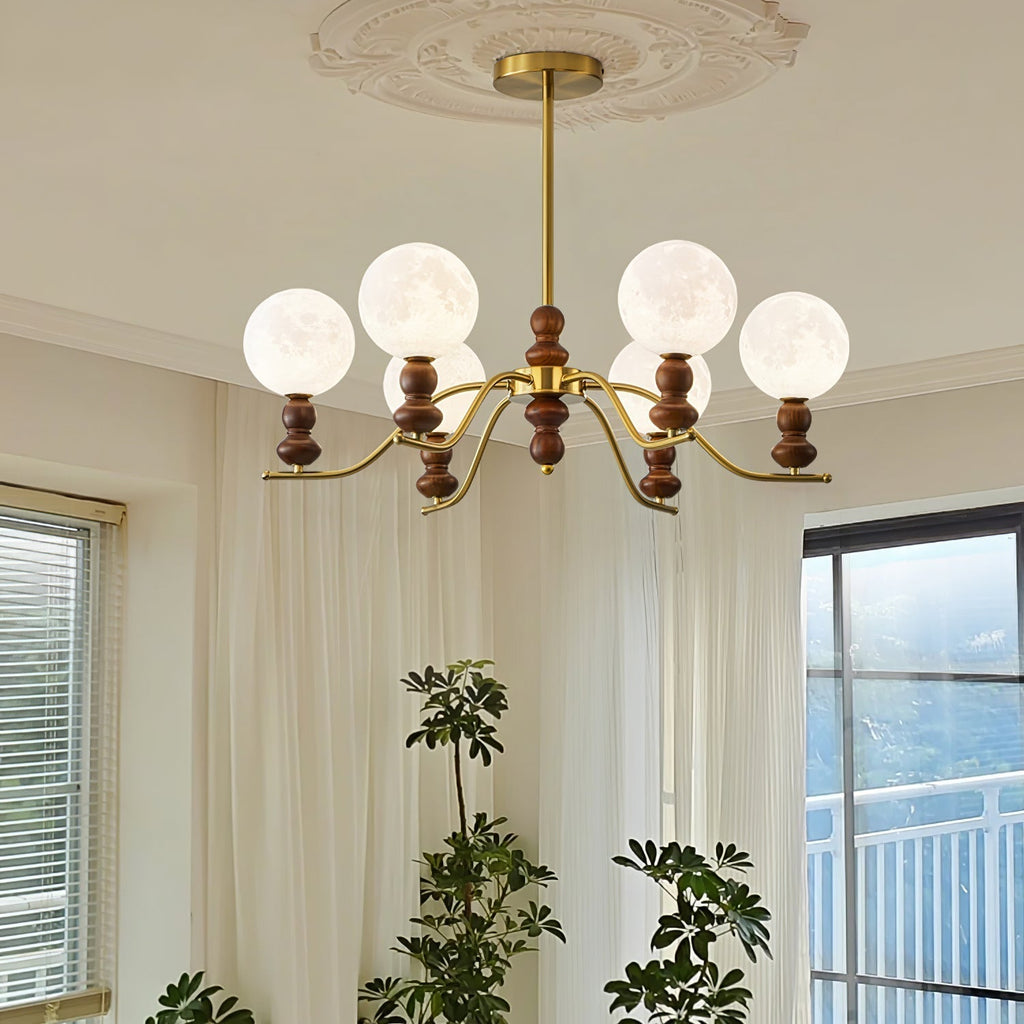 Virelle Lustre Lustra Laiton Bois Globe de Lune Élégant - Neutralighting
